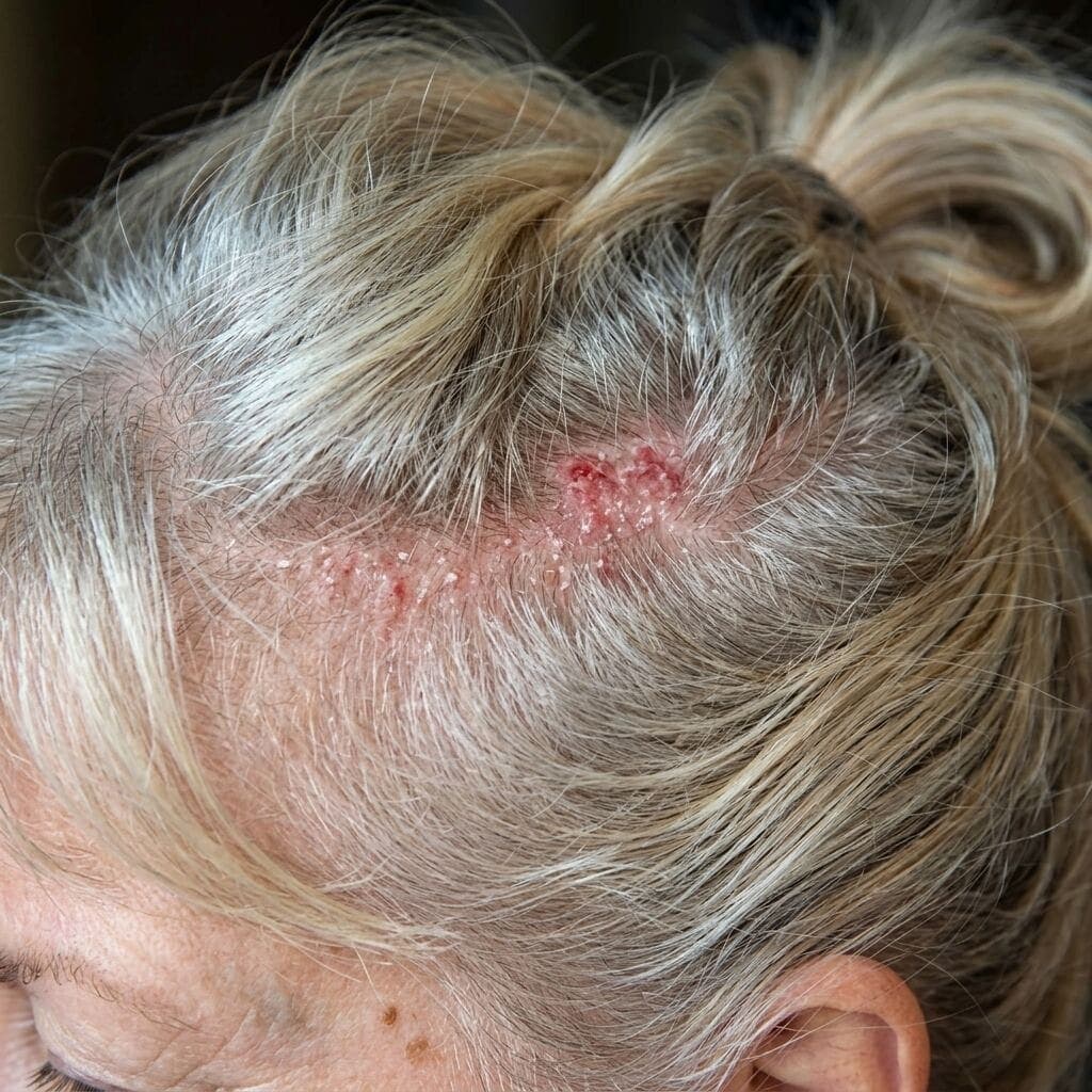 Scalp before ScalpRoot — visible flakes and irritation