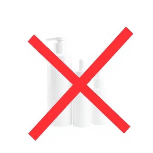 Shampoo and serum bottles crossed out